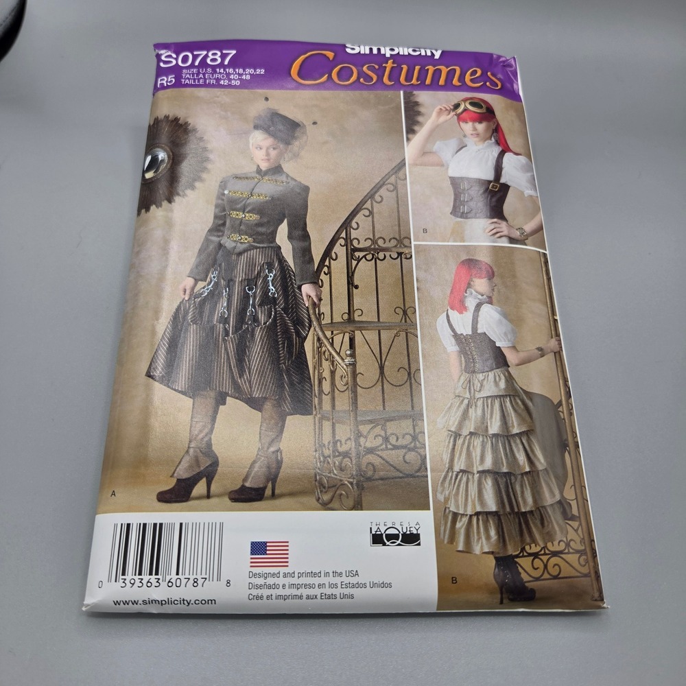 Simplicity S0787 Steampunk Costume Sewing Pattern Jacket Skirt Corset Size 14-22